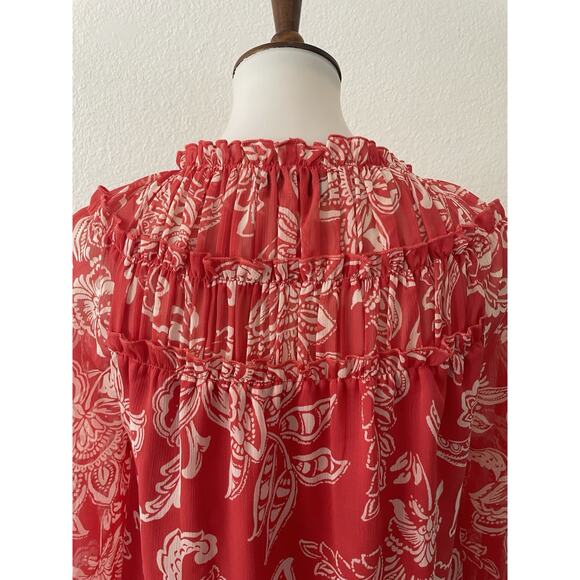 Evereve Top Women Blouse Pullover Floral Multicolor Tie Neck Shirt - Picture 8 of 12